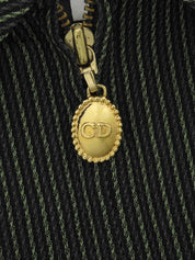 ウールストライプパターンワンピース ブラック/グリーン