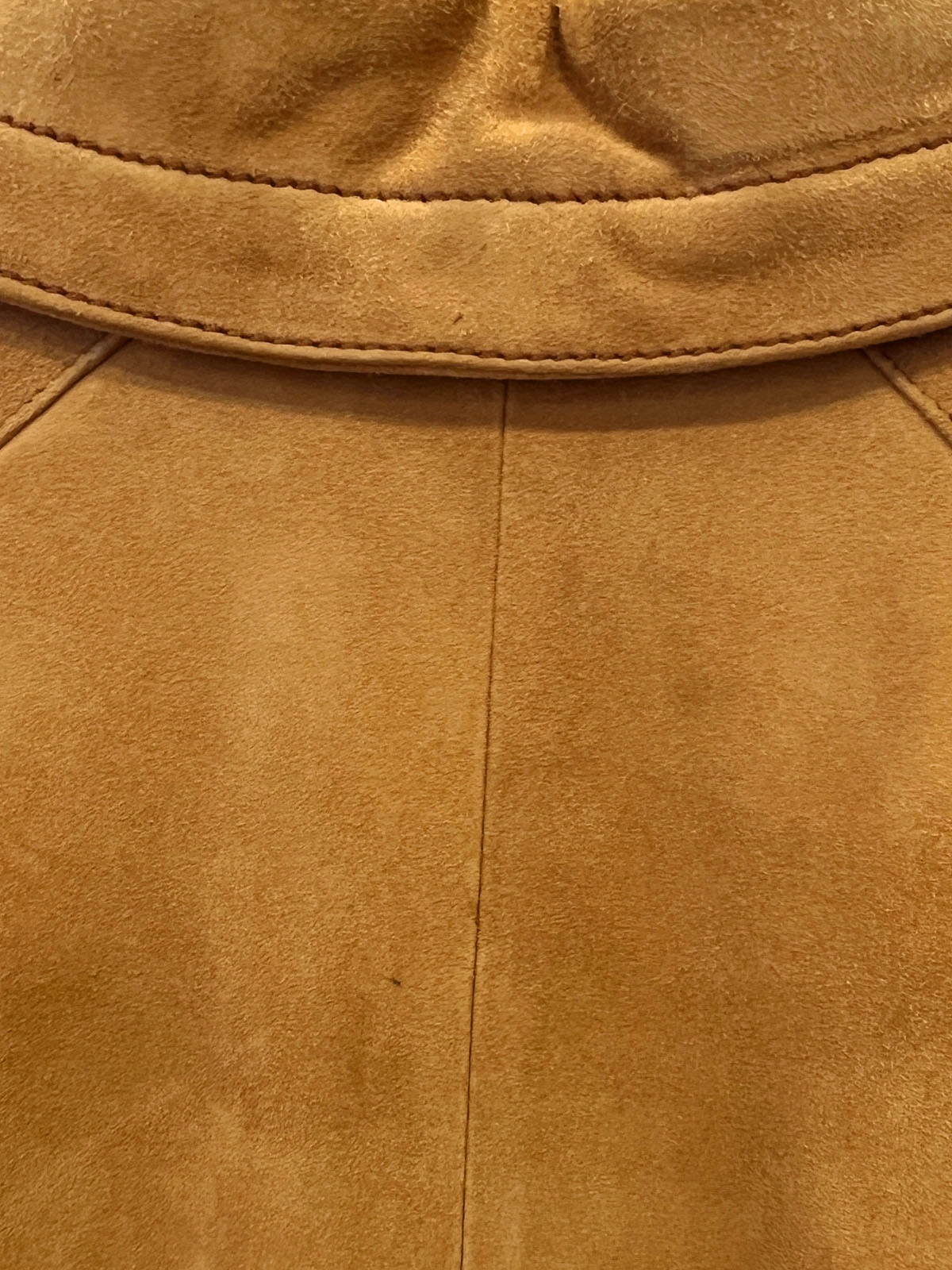 Suede Logo Button Long Coat in Camel
