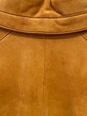 Suede Logo Button Long Coat in Camel