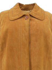 Suede Logo Button Long Coat in Camel