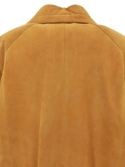 Suede Logo Button Long Coat in Camel
