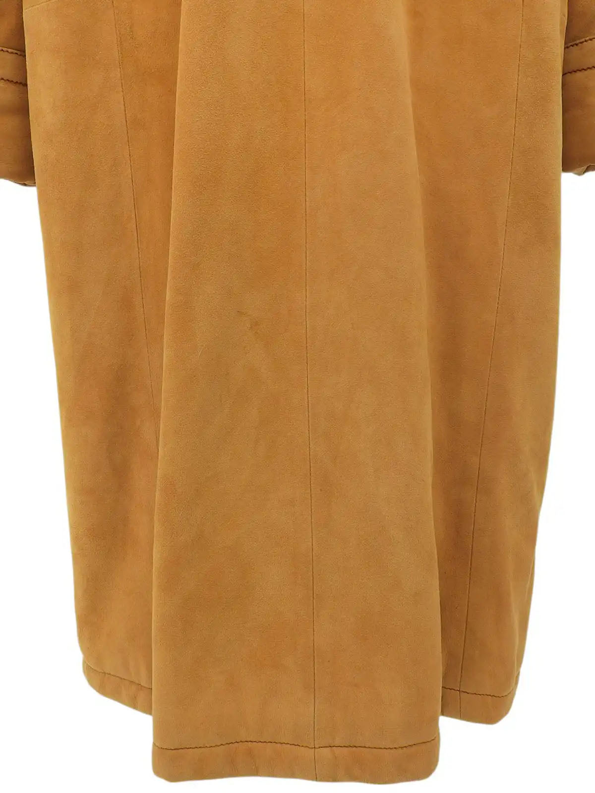 Suede Logo Button Long Coat in Camel