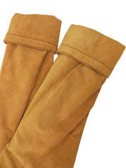 Suede Logo Button Long Coat in Camel