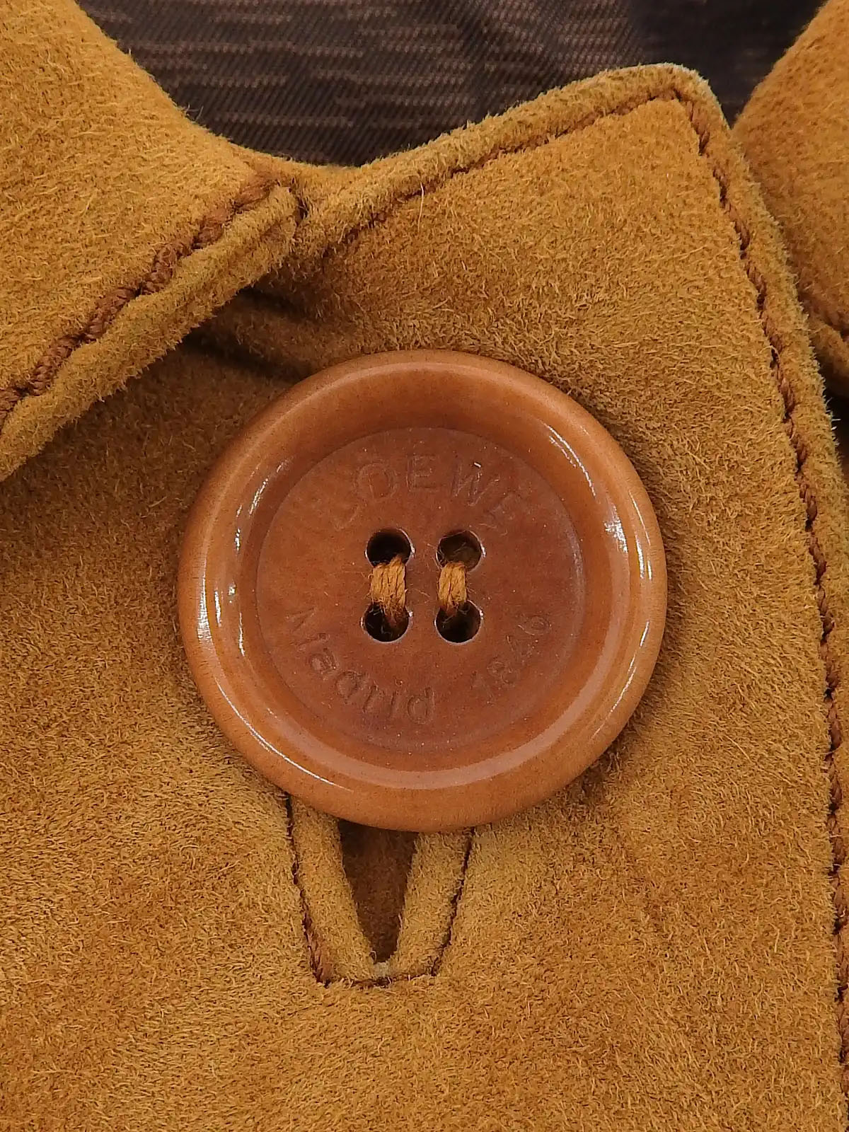 Suede Logo Button Long Coat in Camel