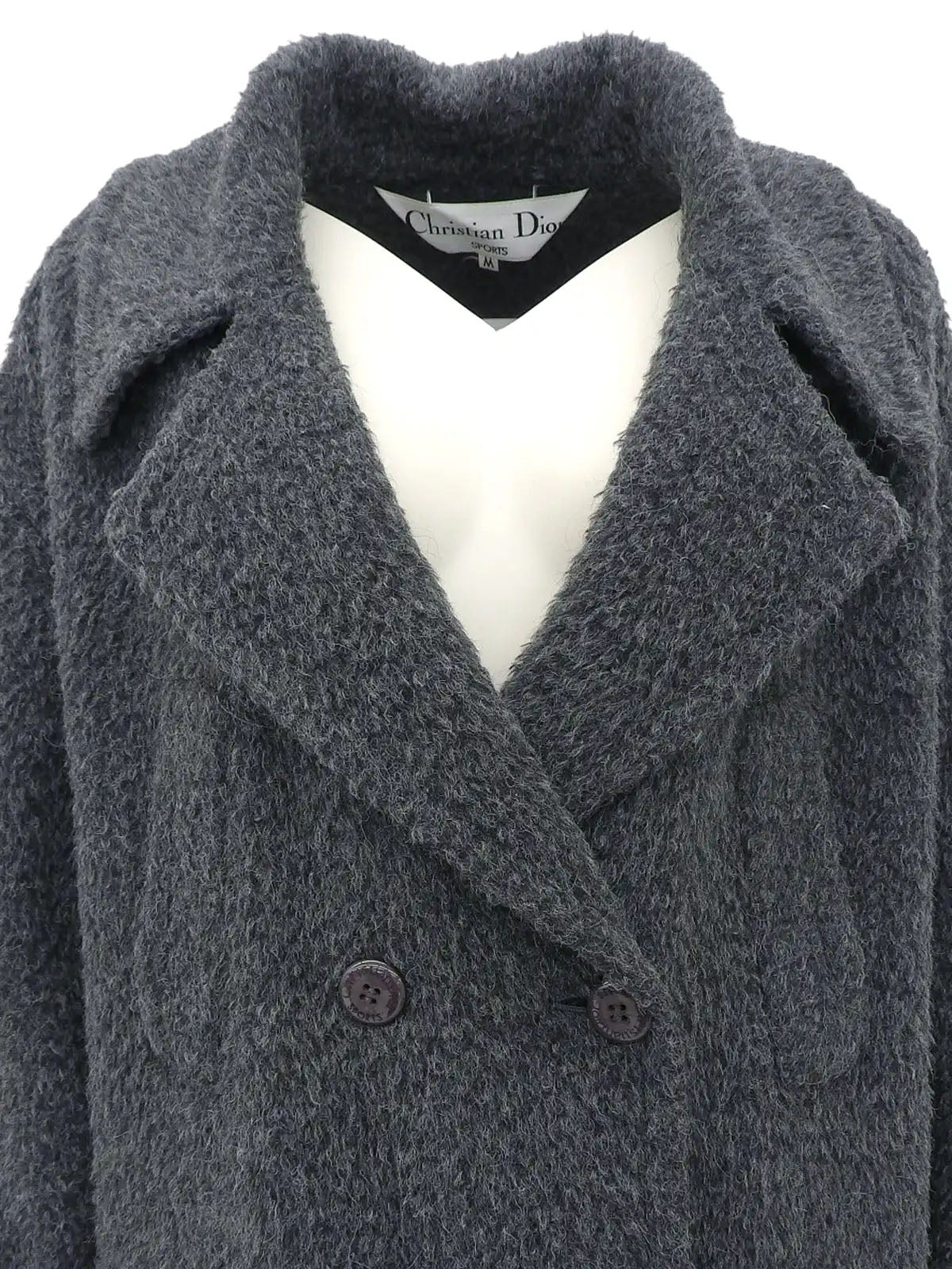 ウールロゴボタンロングコート　グレー