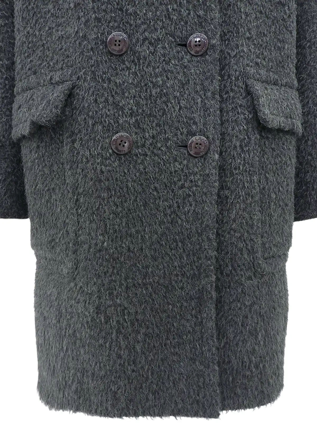 ウールロゴボタンロングコート　グレー