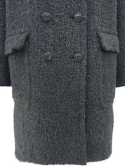 ウールロゴボタンロングコート　グレー