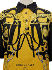 シルクニットコンビスカーフパターンニットポロシャツ ブラック/イエロー