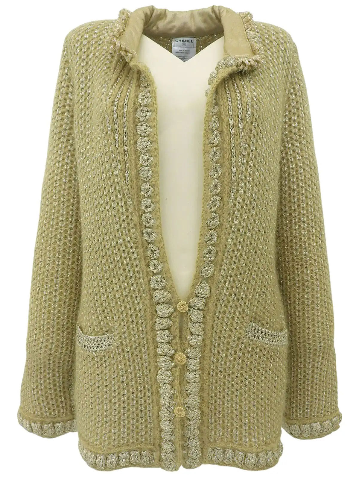 2004 Mohair Rhinestone CC Mark Button Cardigan in Khaki/Gold/Silver