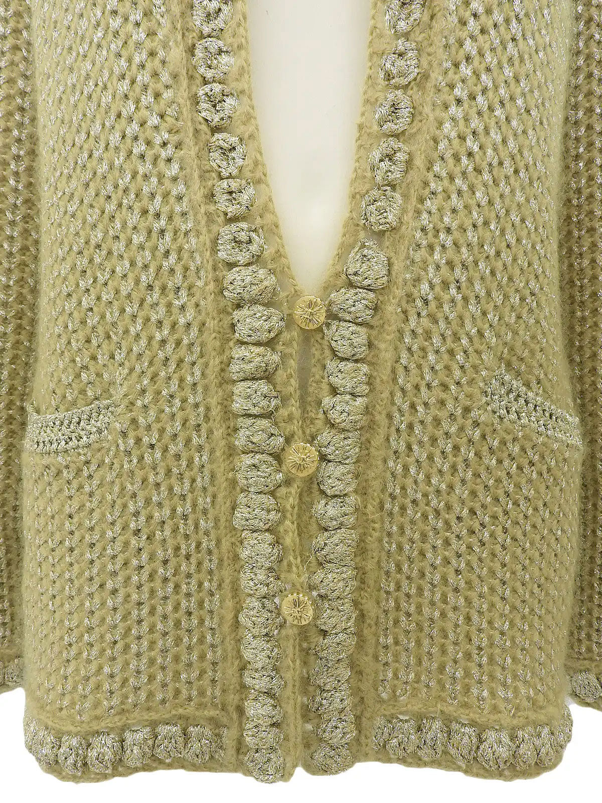 2004 Mohair Rhinestone CC Mark Button Cardigan in Khaki/Gold/Silver