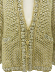 2004 Mohair Rhinestone CC Mark Button Cardigan in Khaki/Gold/Silver