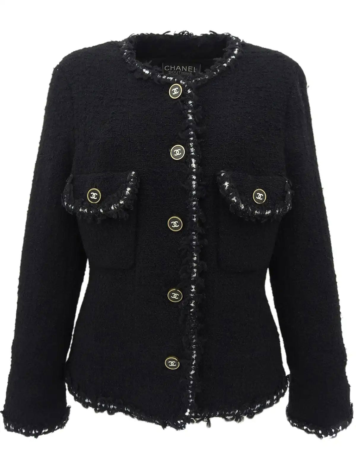 CC Mark Button Design Trim Jacket Black