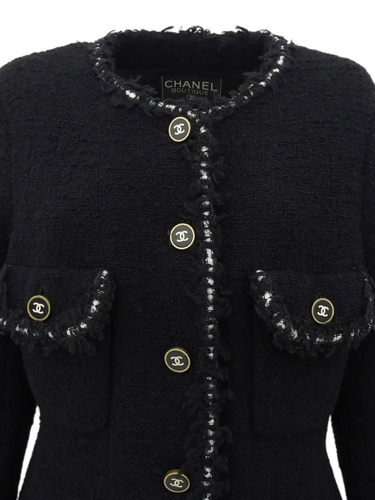 CC Mark Button Design Trim Jacket Black