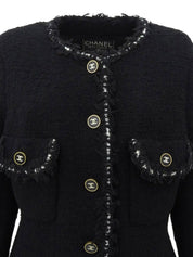 CC Mark Button Design Trim Jacket Black