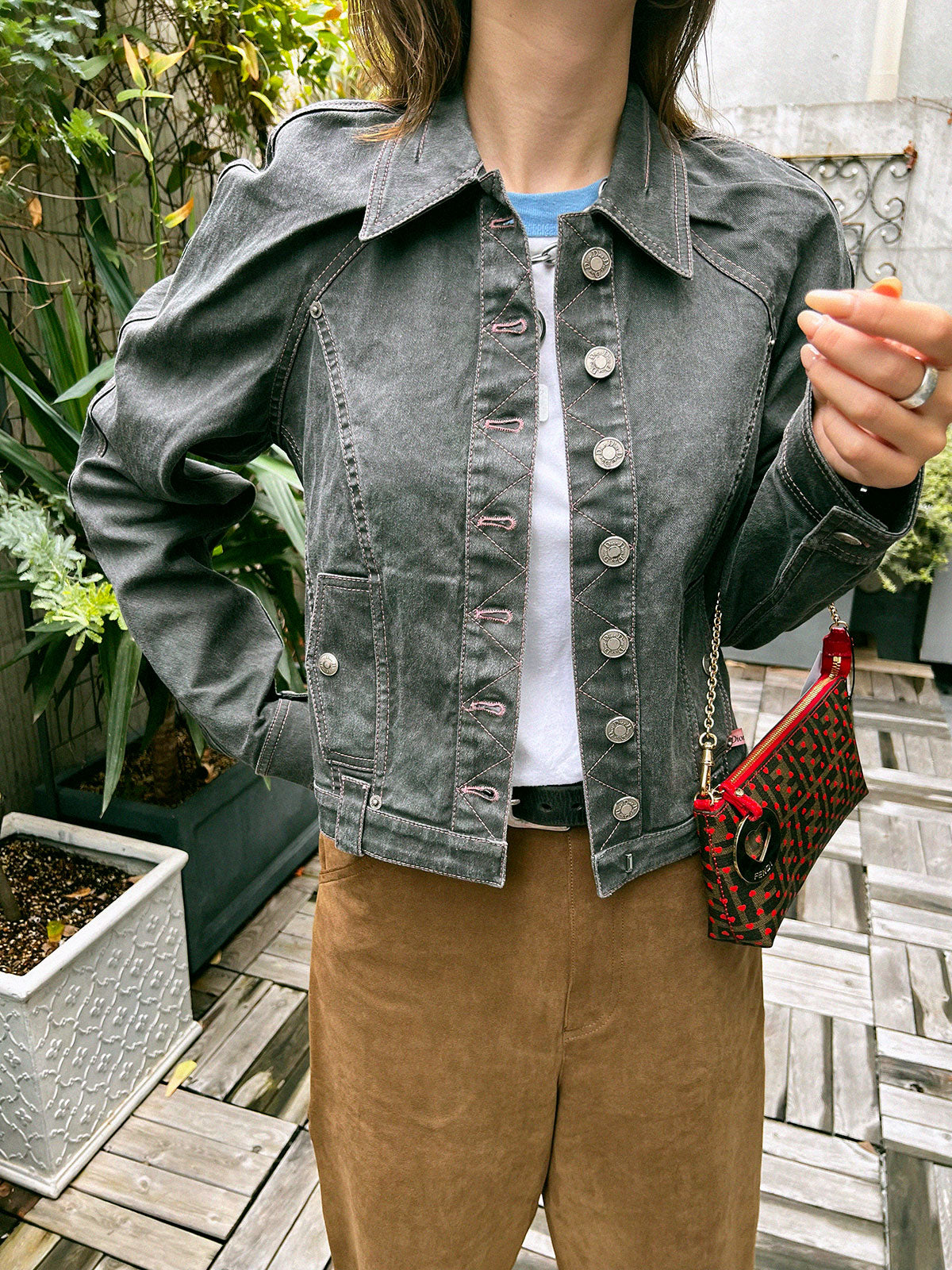 Gray denim logo button jacket