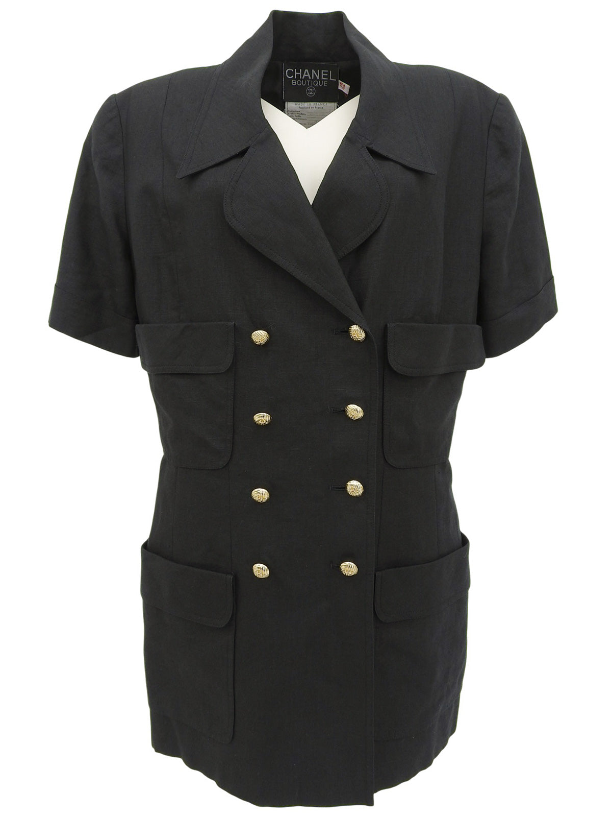 リネンCCマークボタン半袖ジャケット ブラック