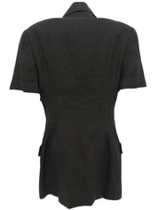 Linen CC mark button short sleeve jacket in black