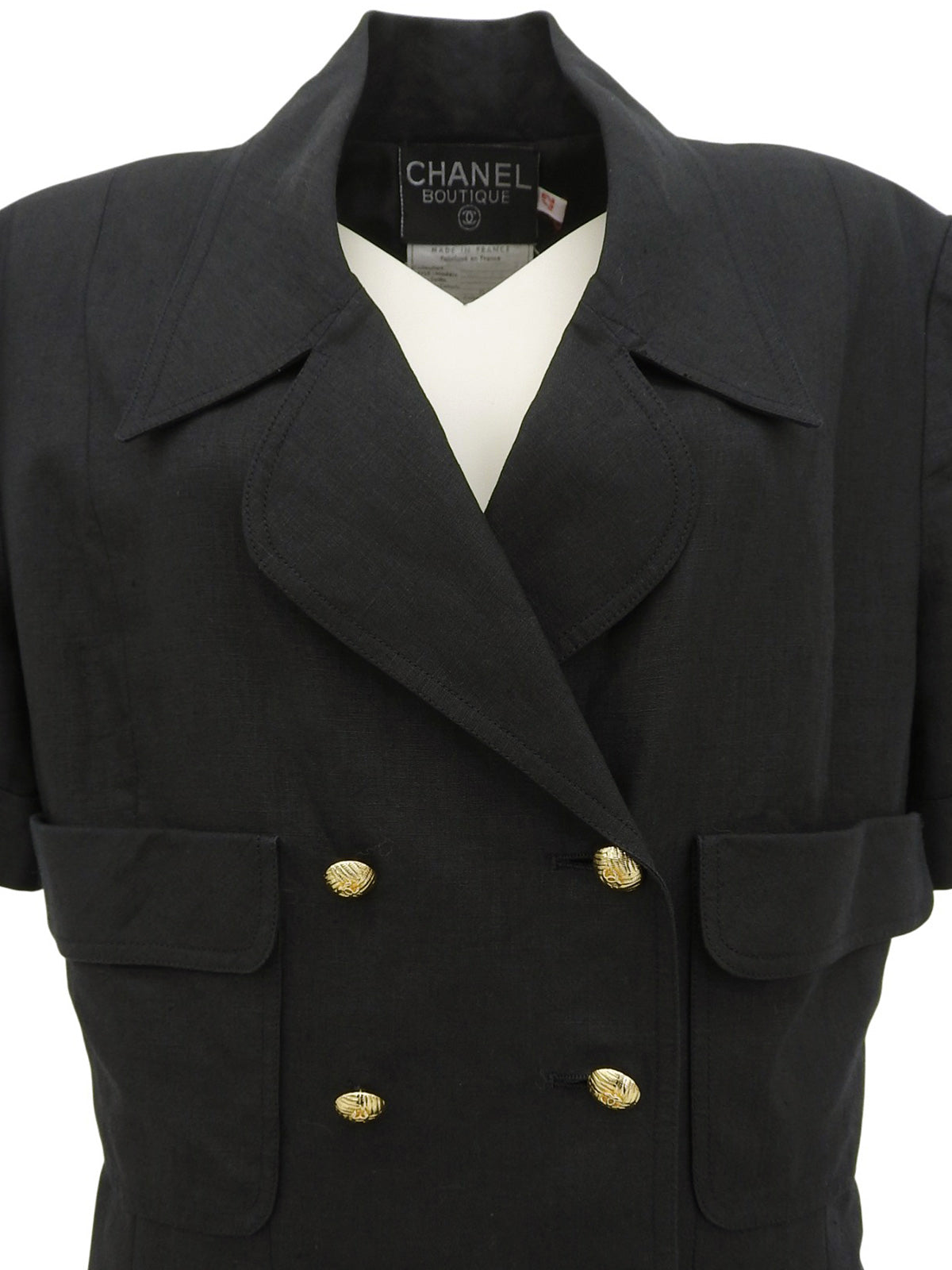 Linen CC mark button short sleeve jacket in black