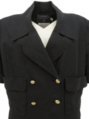 Linen CC mark button short sleeve jacket in black