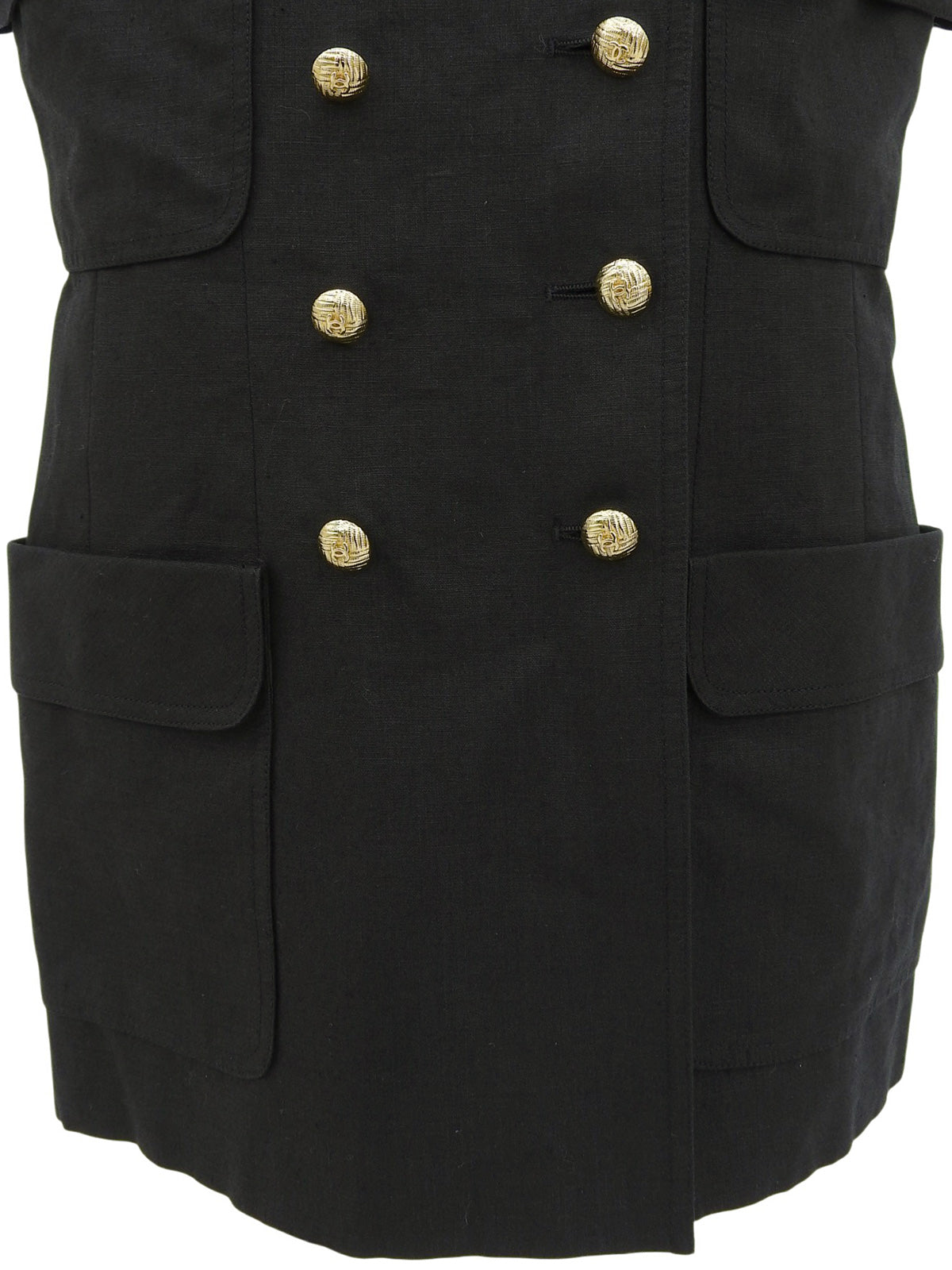 リネンCCマークボタンハーフスリーブジャケット ブラック