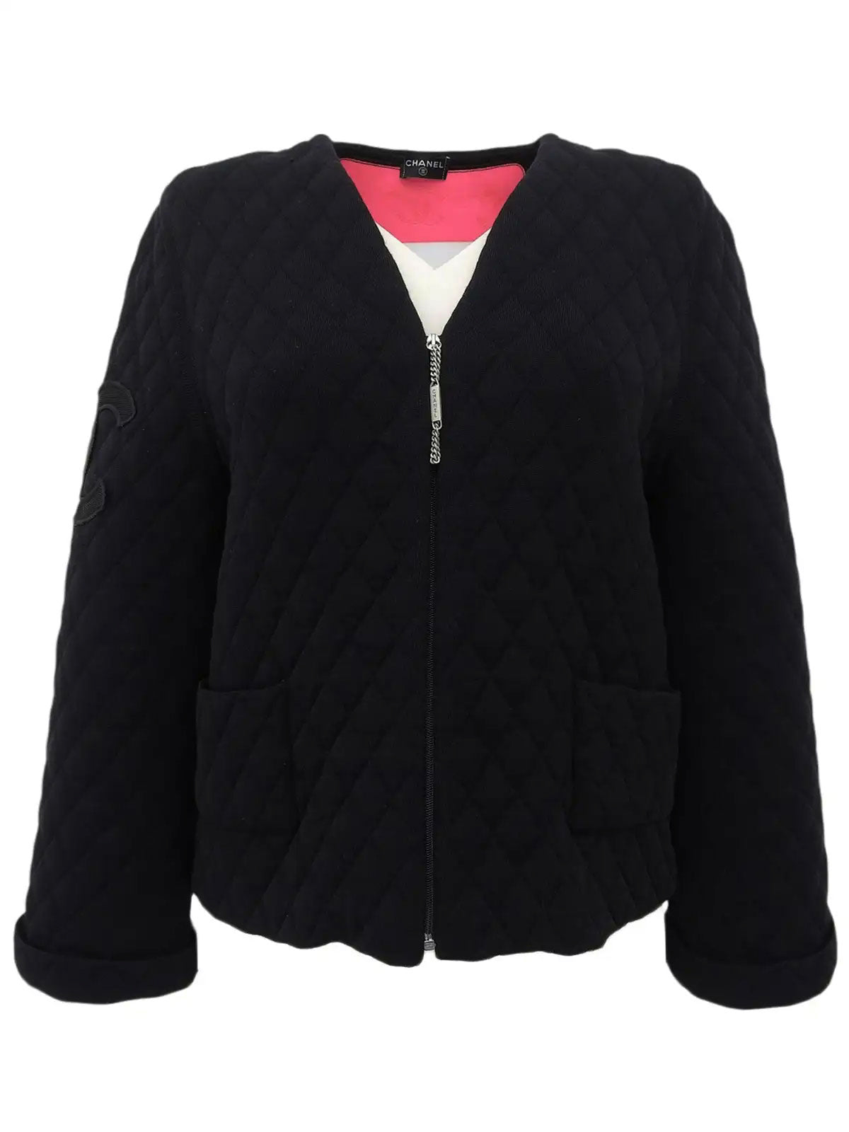 2005 Quilted CC Mark Collarless Jacket Black