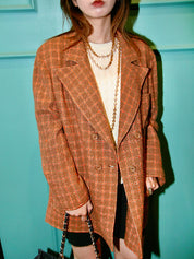 1995 Check Pattern CC Mark Button Jacket Brown/Orange