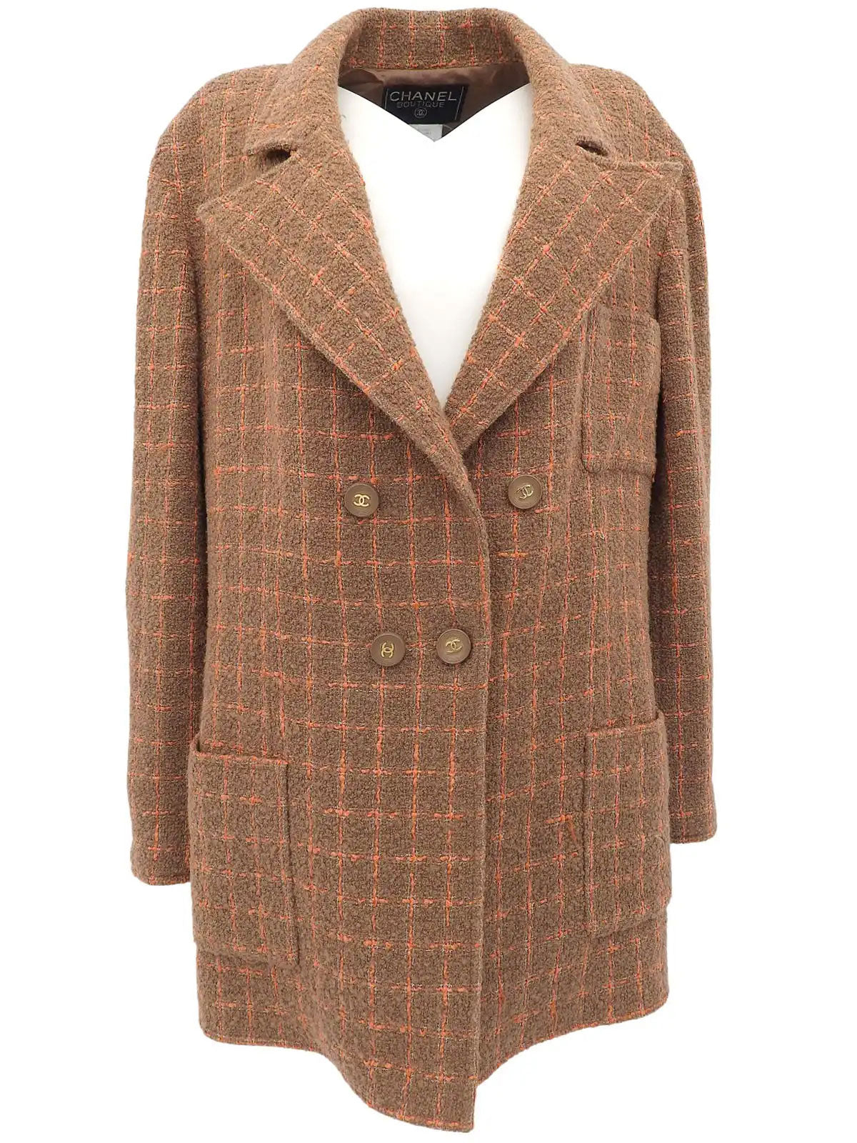 1995 Check Pattern CC Mark Button Jacket Brown/Orange