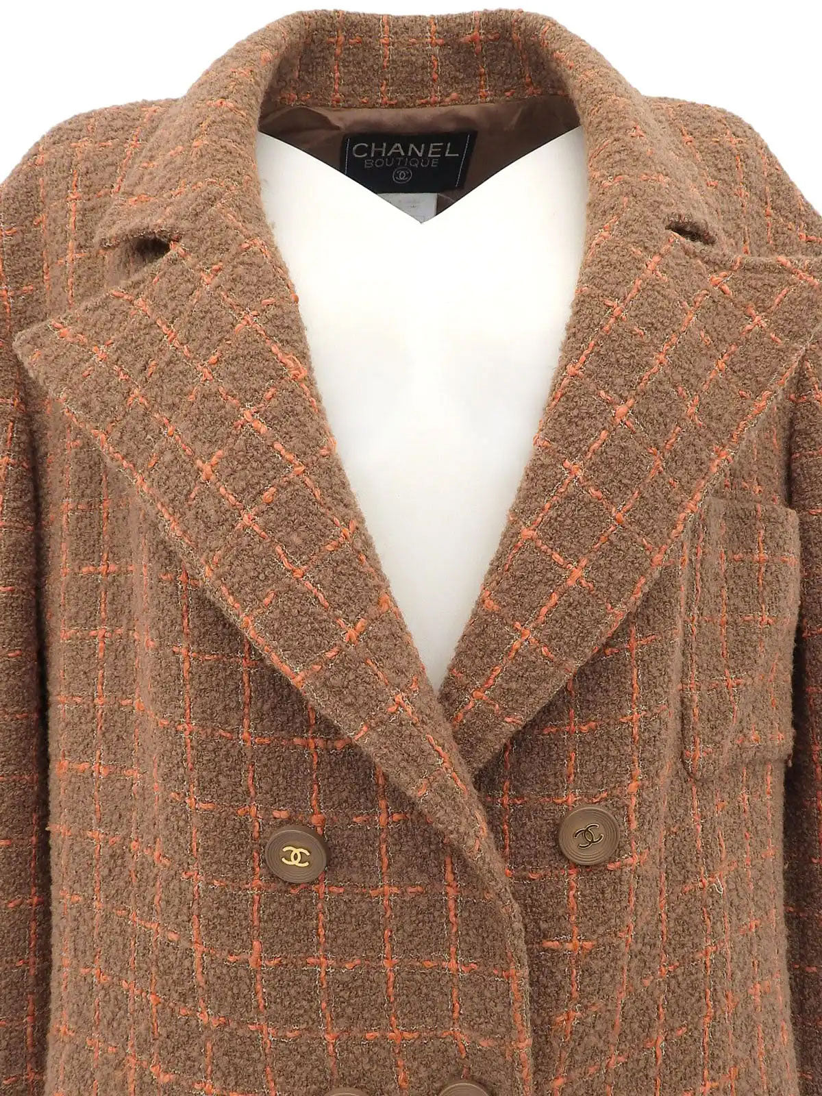 1995 Check Pattern CC Mark Button Jacket Brown/Orange