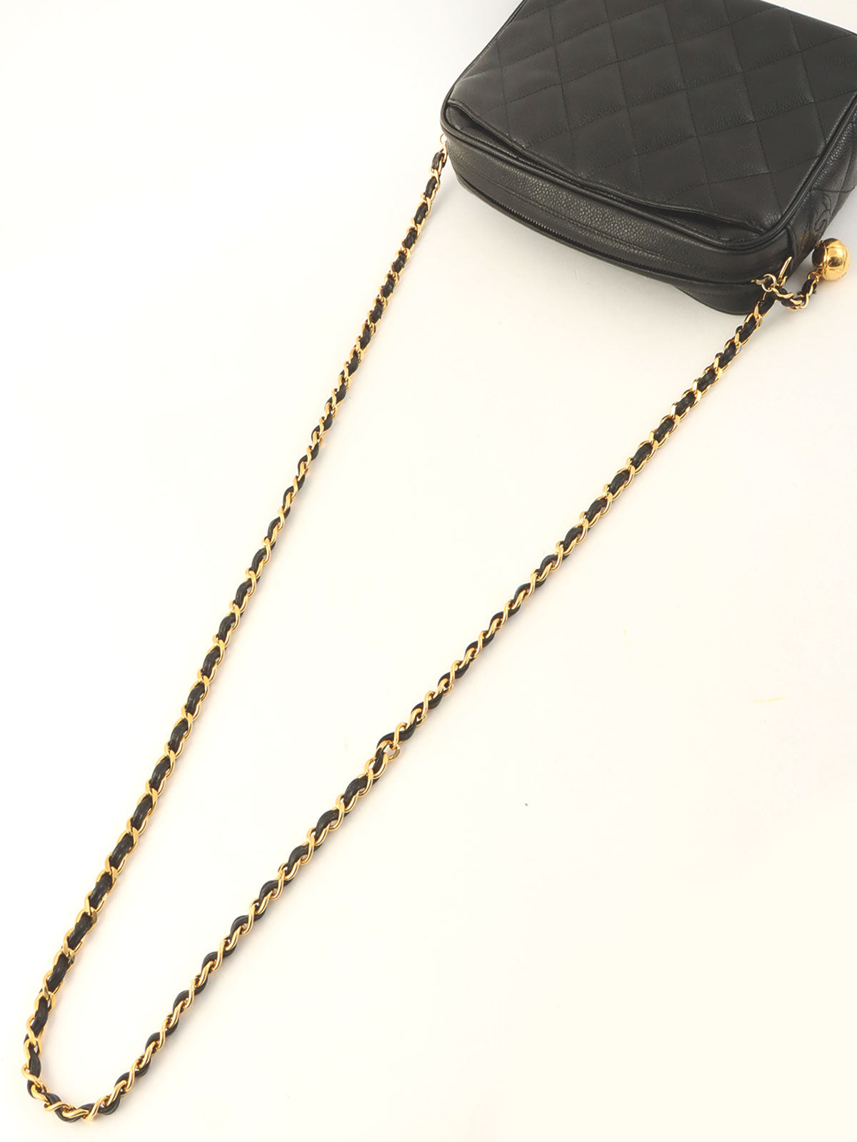 1992年頃製 キャビアスキンCCマークボールチャームチェーンショルダーバッグ ブラック
