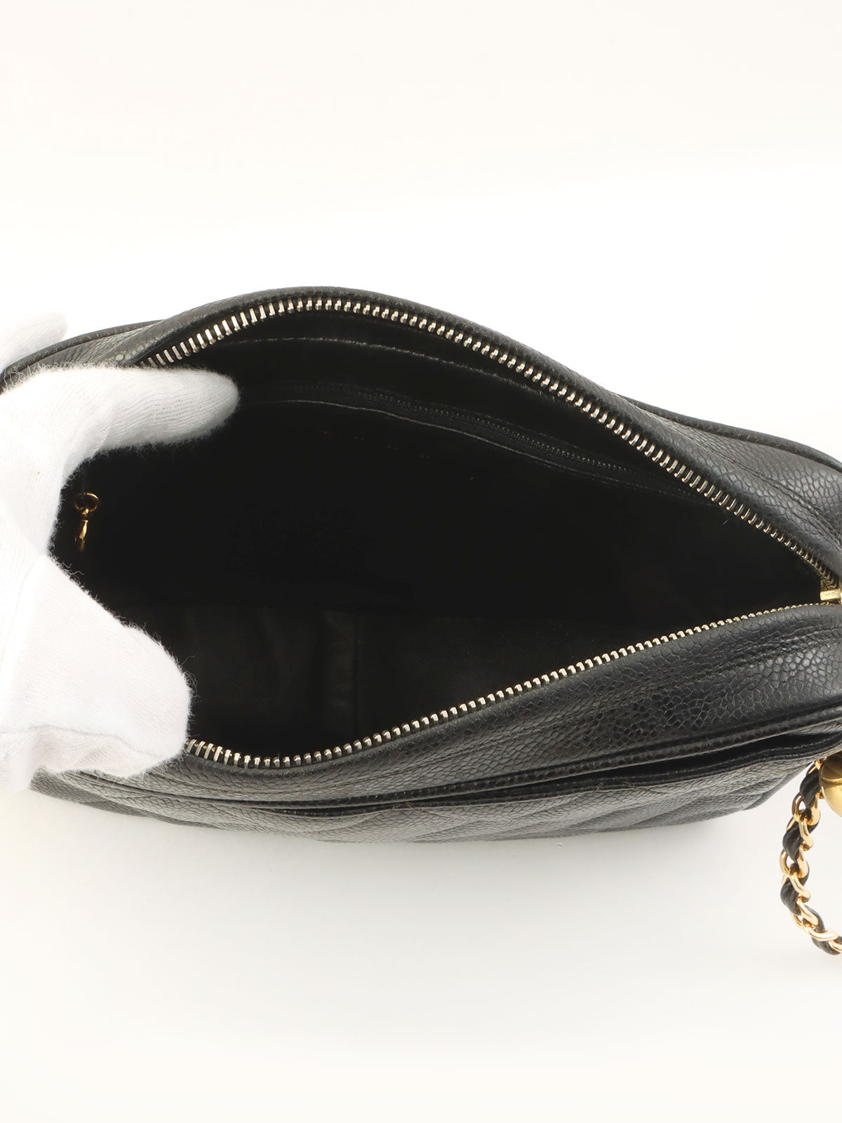 1992 Caviar Skin CC Mark Ball Charm Chain Shoulder Bag Black