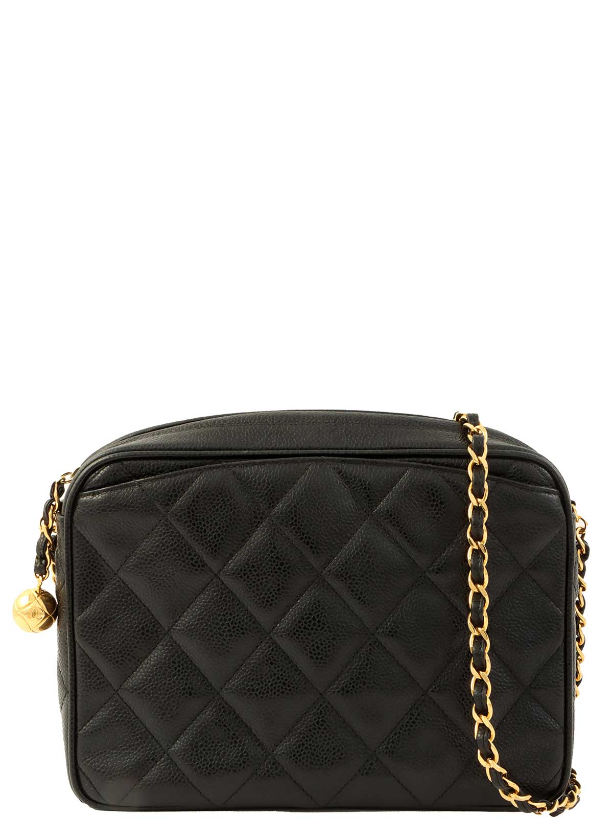 1992年頃製 キャビアスキンCCマークボールチャームチェーンショルダーバッグ ブラック