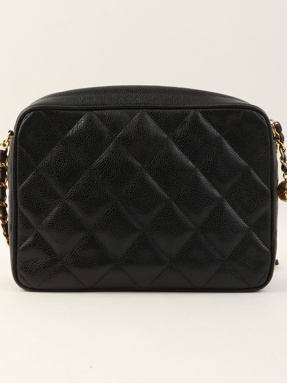 1992年頃製 キャビアスキンCCマークボールチャームチェーンショルダーバッグ ブラック