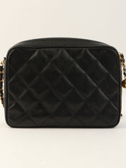 1992年頃製 キャビアスキンCCマークボールチャームチェーンショルダーバッグ ブラック