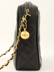 1992 Caviar Skin CC Mark Ball Charm Chain Shoulder Bag Black