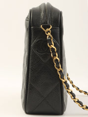 1992年頃製 キャビアスキンCCマークボールチャームチェーンショルダーバッグ ブラック