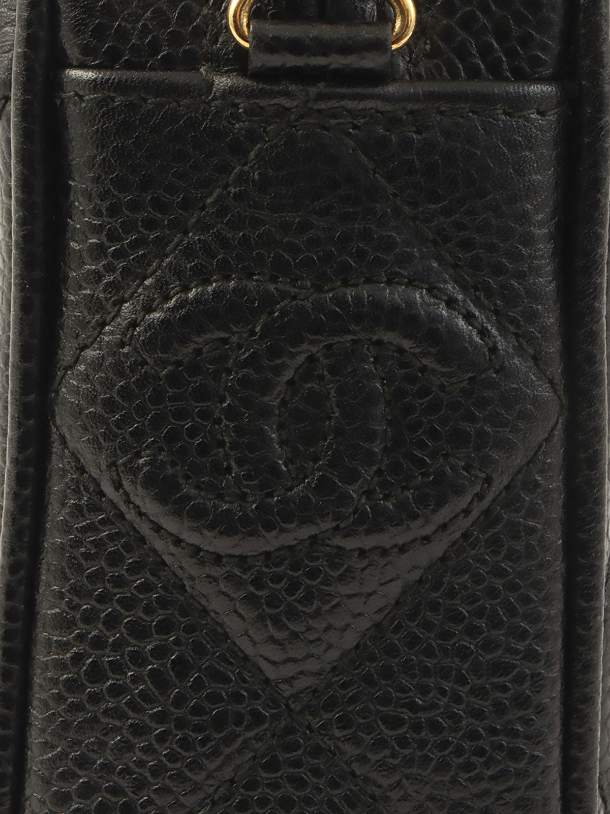 1992年頃製 キャビアスキンCCマークボールチャームチェーンショルダーバッグ ブラック