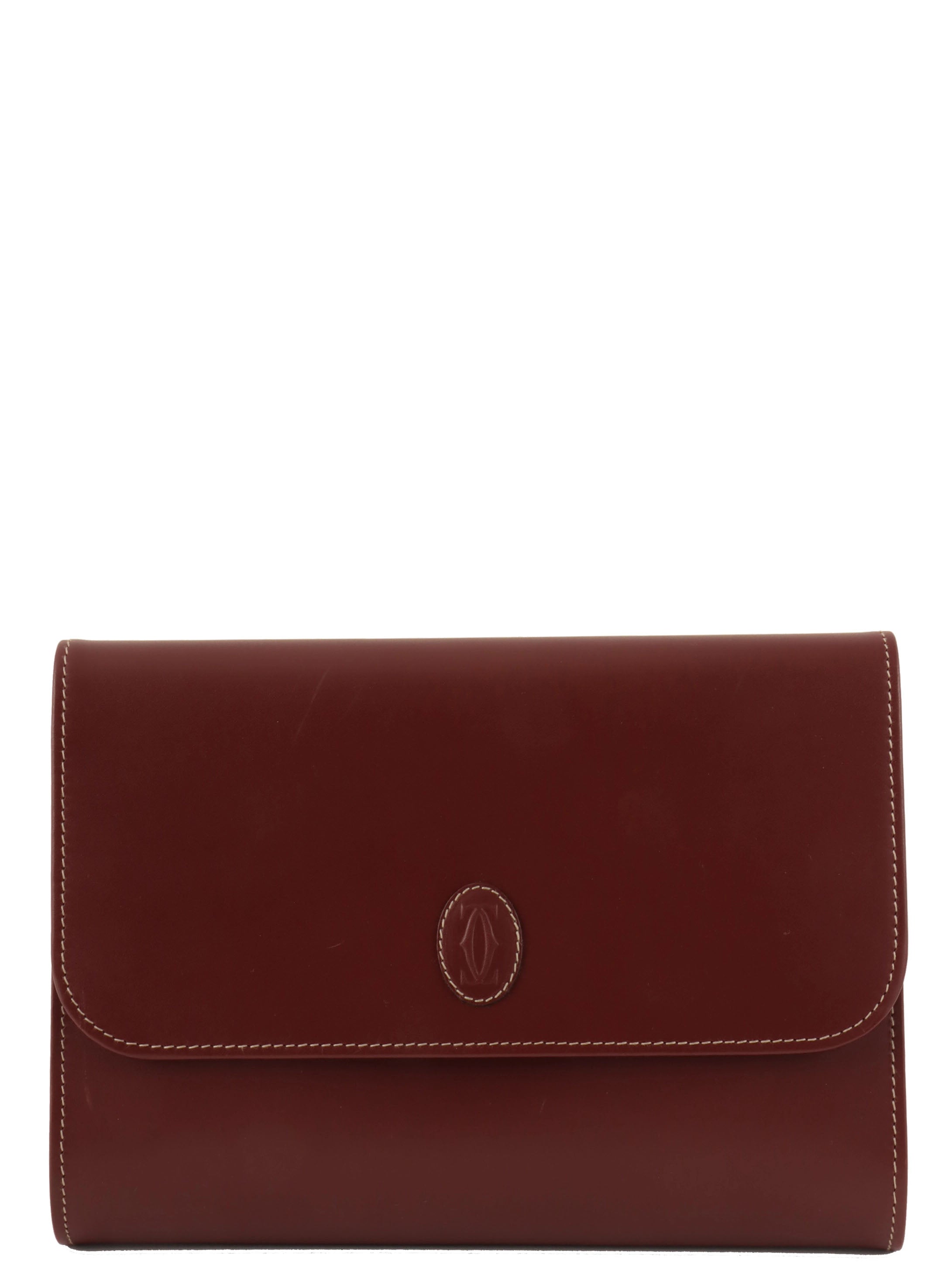 Logo embossed clutch bag in burgundy