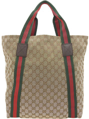 Canvas GG Pattern Sherry Line Tote Bag, Beige
