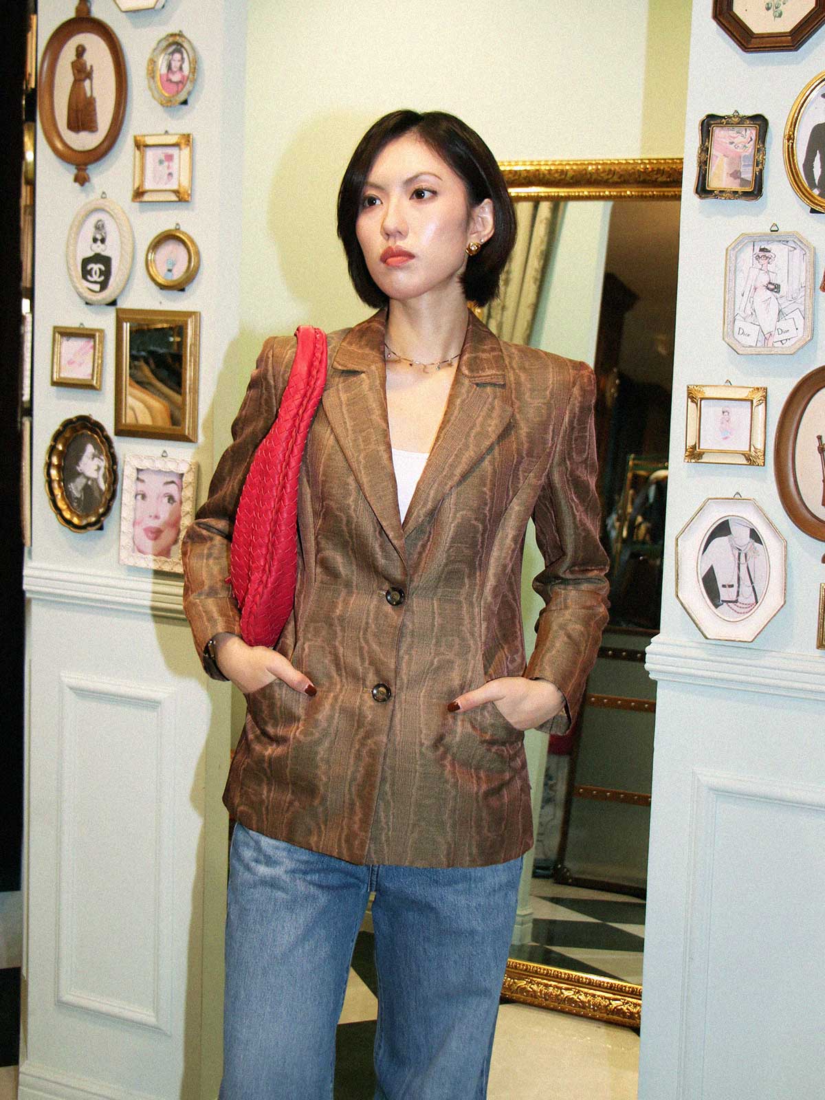 Brown wool design pattern jacket