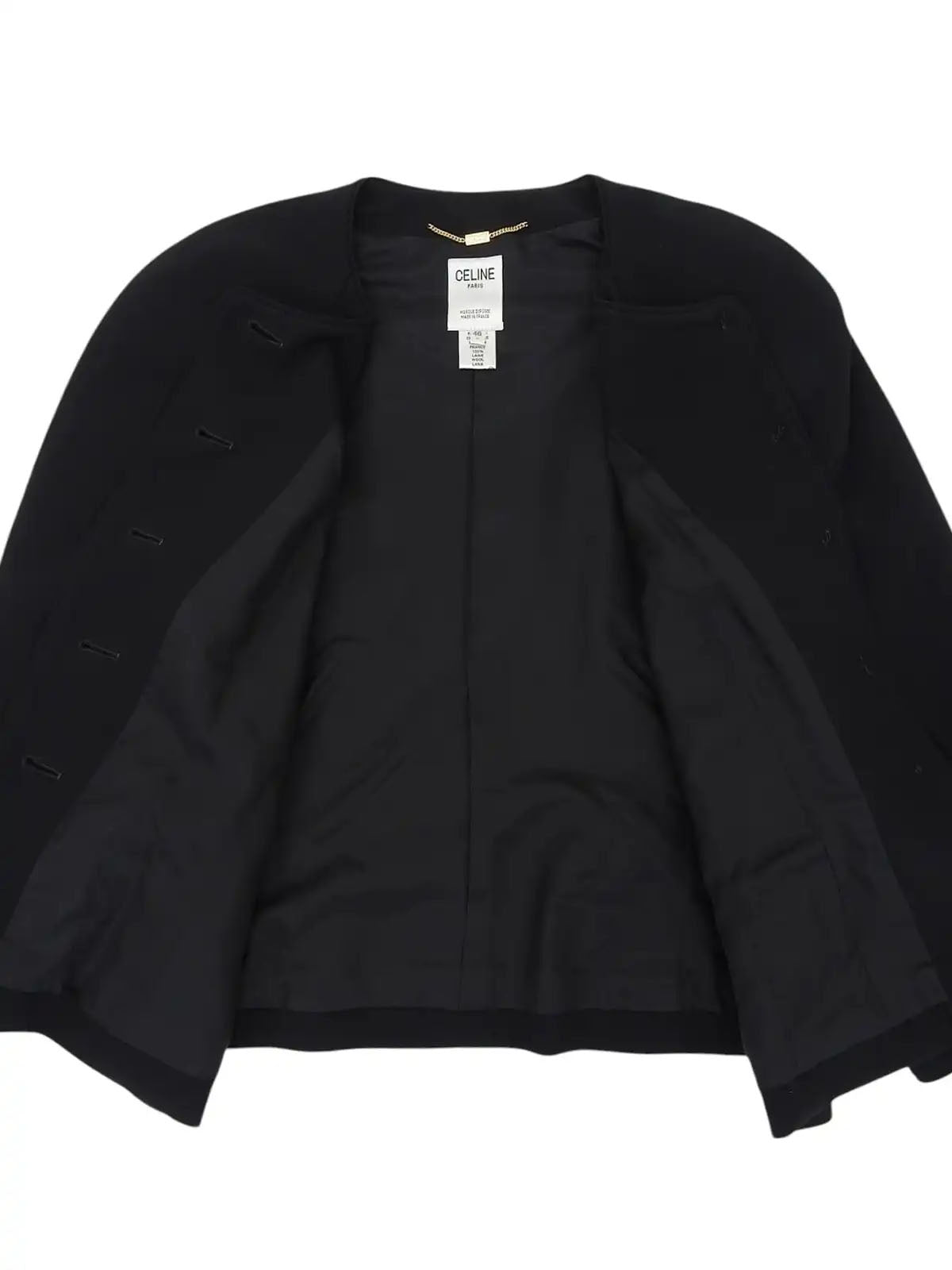 Wool design button collarless jacket in black