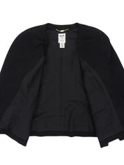 Wool design button collarless jacket in black