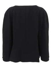 Wool design button collarless jacket in black