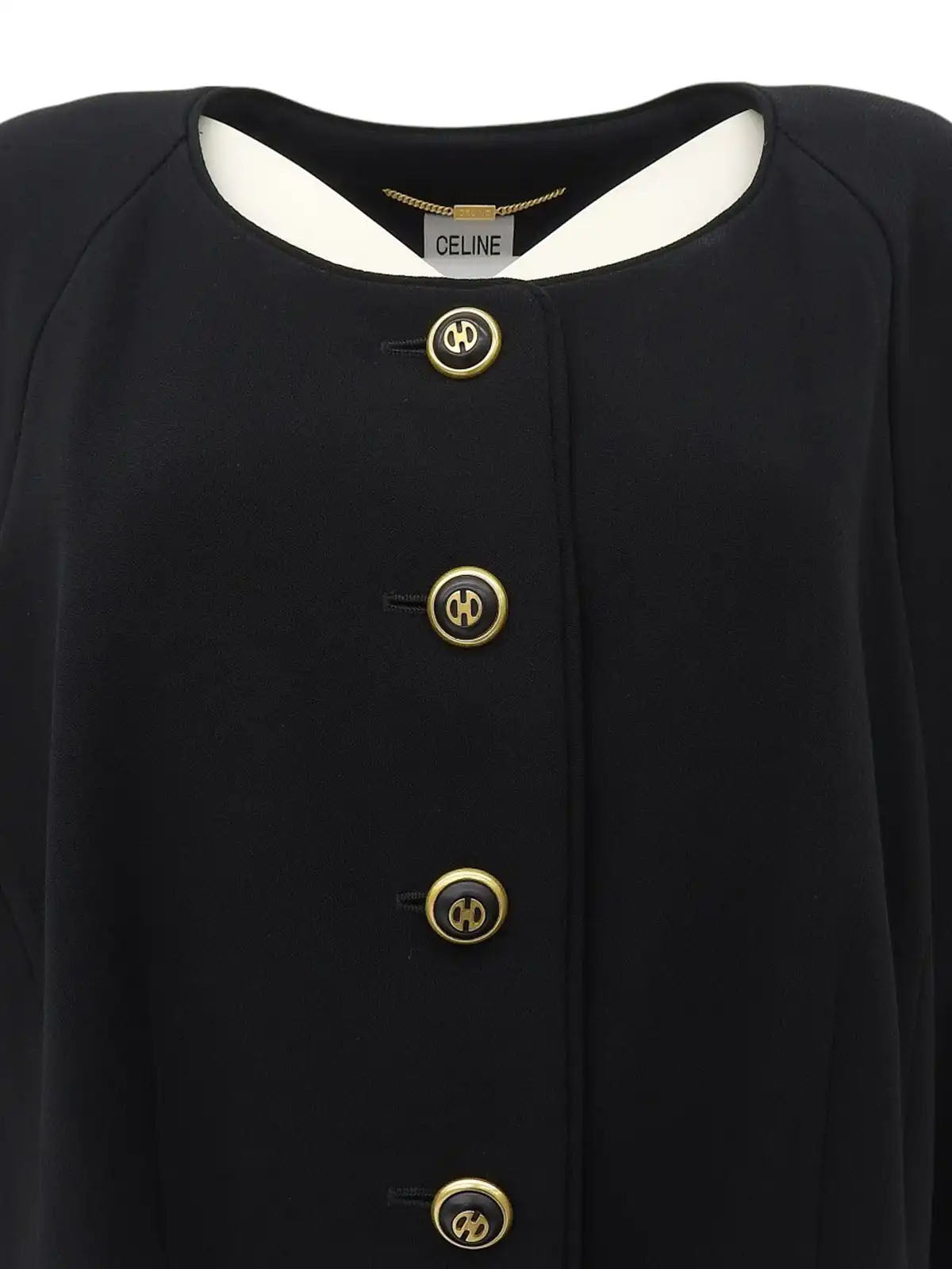 Wool design button collarless jacket in black