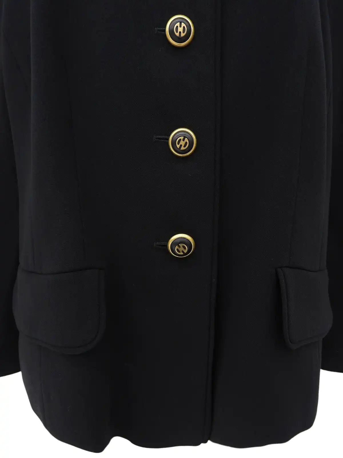 Wool design button collarless jacket in black
