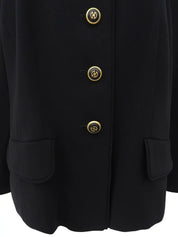 Wool design button collarless jacket in black