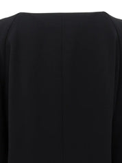 Wool design button collarless jacket in black