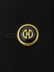 Wool design button collarless jacket in black