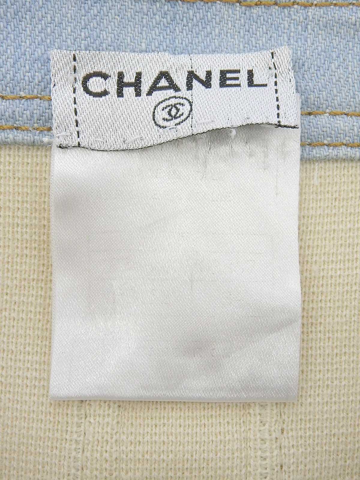 デニムコンビCCマークボタン半袖ワンピース アイボリー/ライトブルー