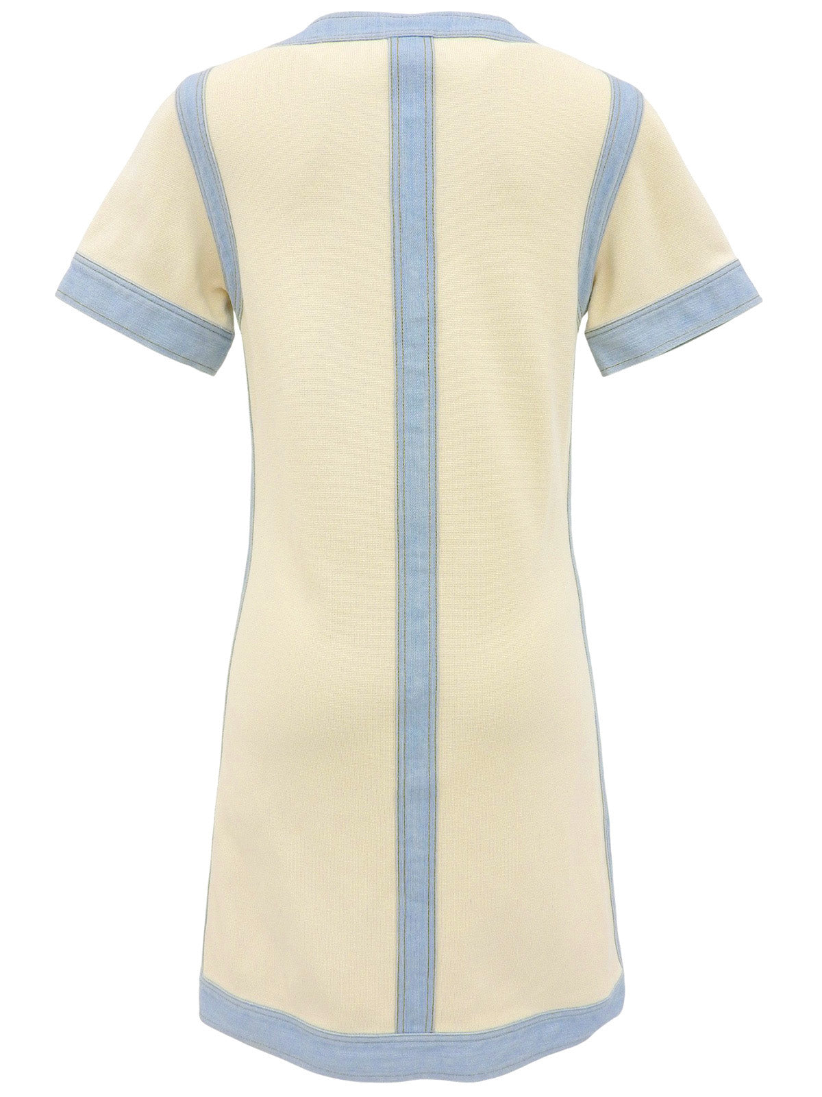 デニムコンビCCマークボタンハーフスリーブワンピース アイボリー/ライトブルー