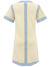 デニムコンビCCマークボタンハーフスリーブワンピース アイボリー/ライトブルー